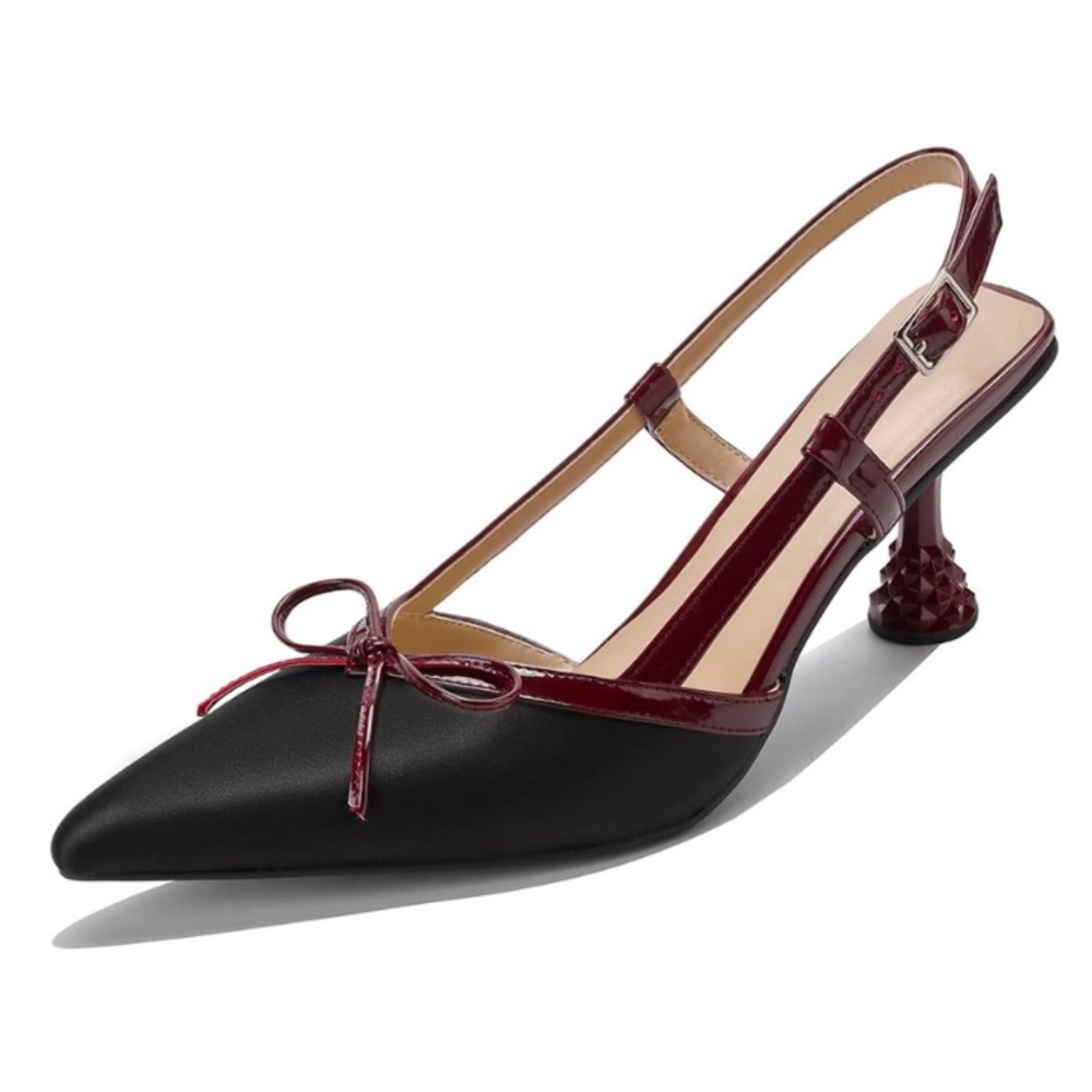 NEW Black and Burgundy Slingback Heels - Picture 3 of 5